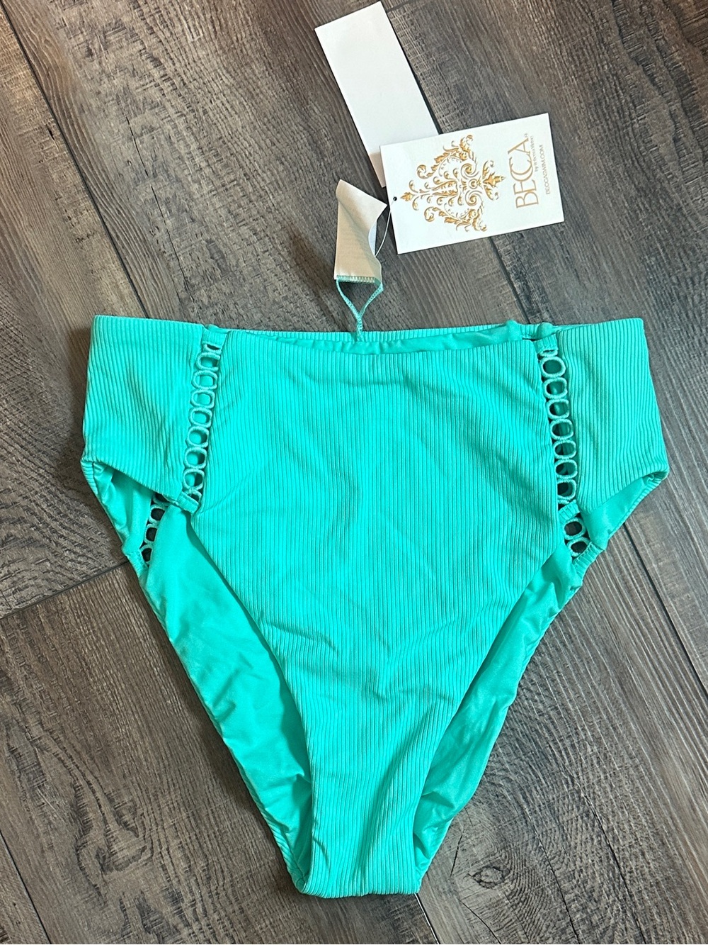 Becca by Rebecca Virtue Elise High Waist Bikini Bottom in a vibrant Aqua - Picture 5 of 6